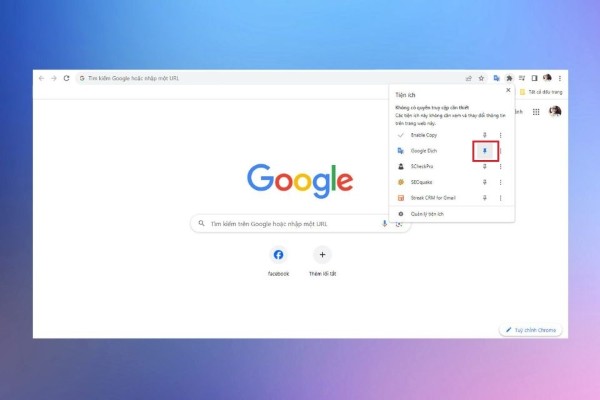Nhấn biểu tượng ghim cạnh tên tiện ích