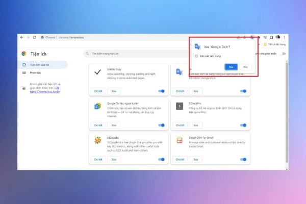 Nhấn Xóa trong cửa sổ thông báo