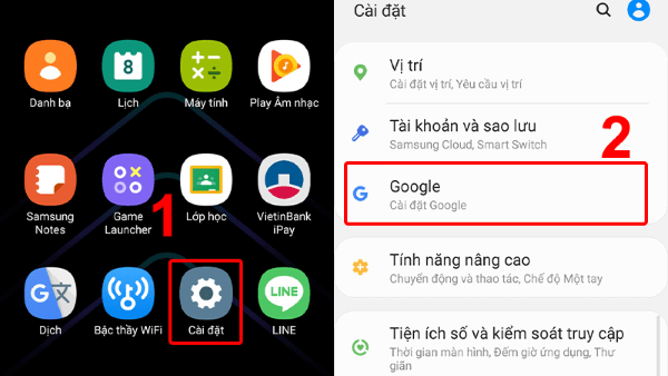 Mở Cài đặt → Google