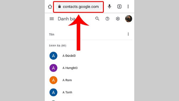 Truy cập contacts.google.com