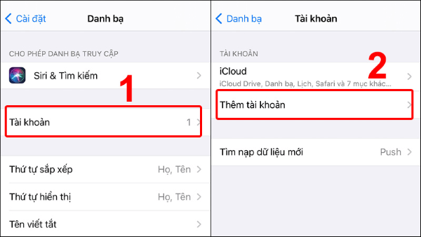 Nhấn Tài khoản → Thêm tài khoản