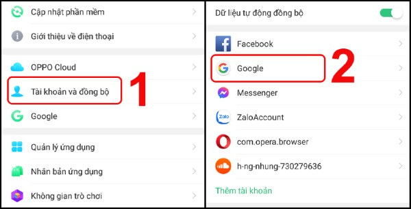 Chọn Tài khoản và đồng bộ → Google
