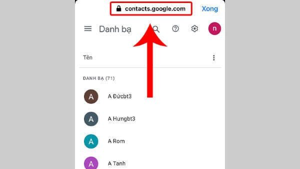Truy cập trang danh bạ Google trên trình duyệt