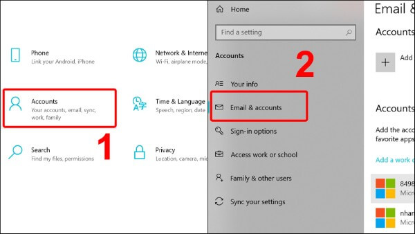 Chọn Accounts → Email & accounts