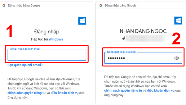 Nhập địa chỉ và mật khẩu Gmail