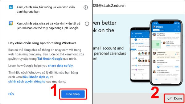 Chọn Cho phép → Done