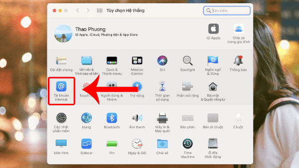 Chọn Tài khoản internet