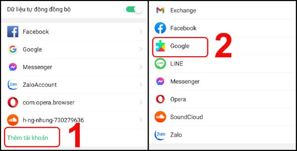 Chọn Thêm tài khoản → Google