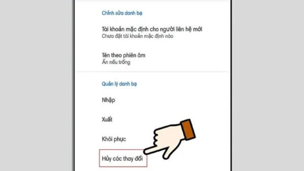 Nhấn Hủy các thay đổi