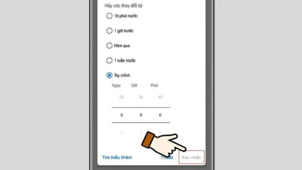 Chọn mốc thời gian muốn khôi phục → Xác nhận