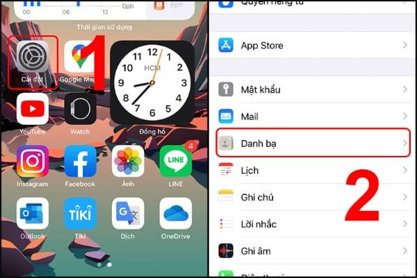 Mở Cài đặt → Danh bạ