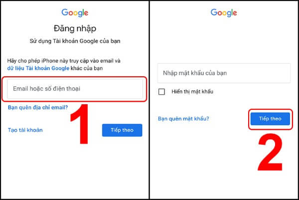 Đăng nhập bằng tài khoản Gmail