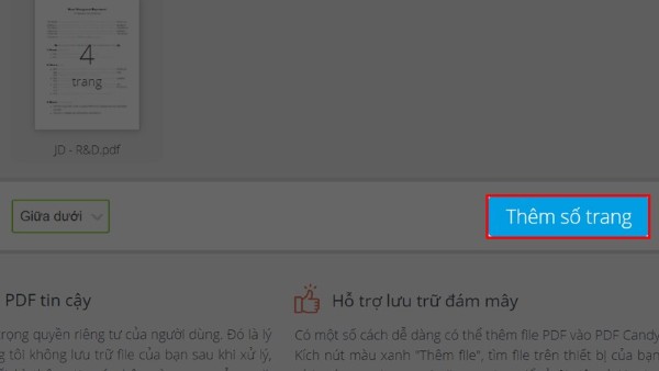 Nhấn Thêm số trang