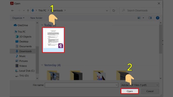 Chọn tệp PDF > Open 