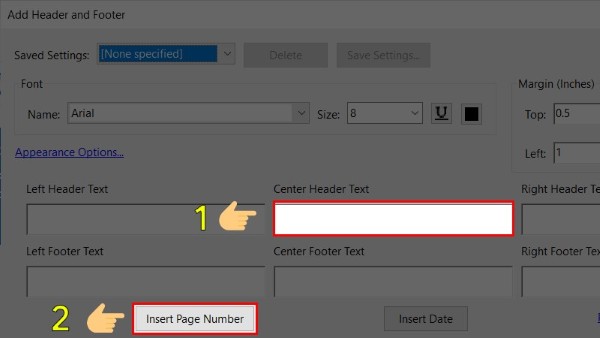 Chọn vị trí số trang xuất hiện