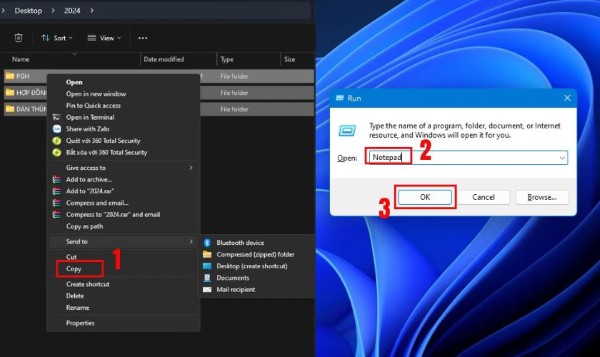 Nhấn Windows + R → nhập Notepad → OK