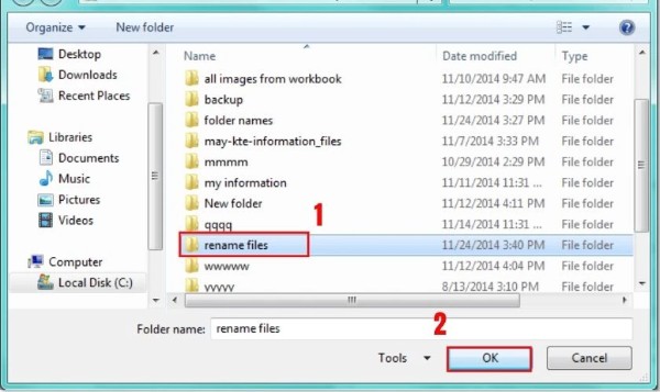 Chọn thư mục chứa file → OK