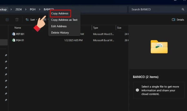 Chọn Copy address