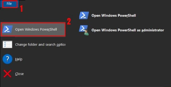 Chọn File → Open Windows PowerShell
