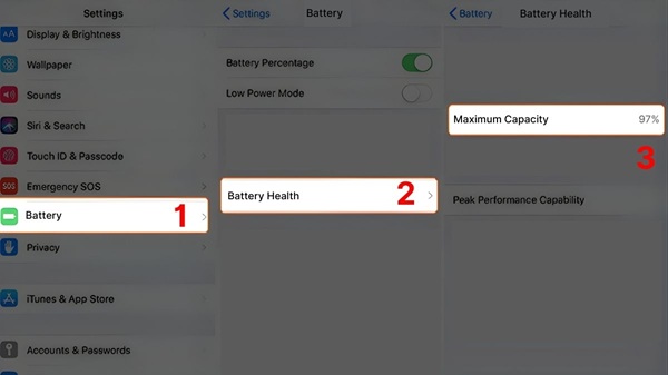 Người dùng có thể kiểm tra con số này trực tiếp dung lượng tối đa pin iPhone