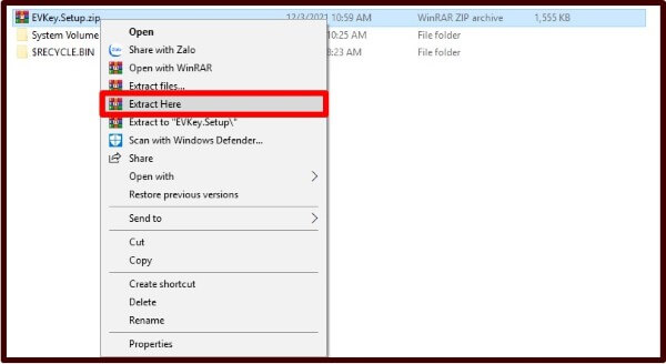 Giải nén thư mục chứa file