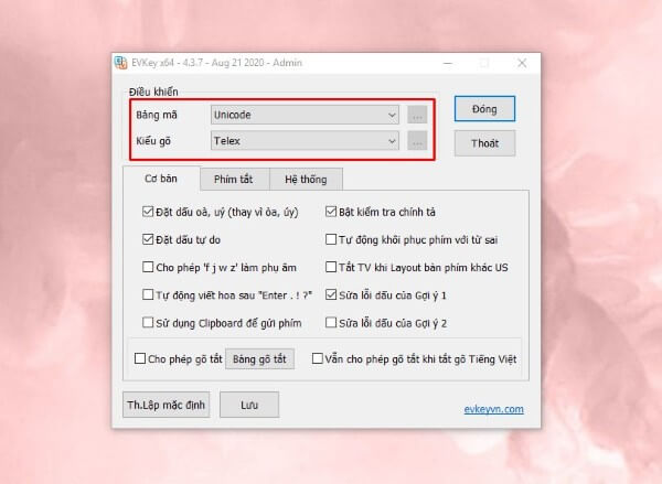 Giao diện EVKey sau khi hoàn thành cài đặt