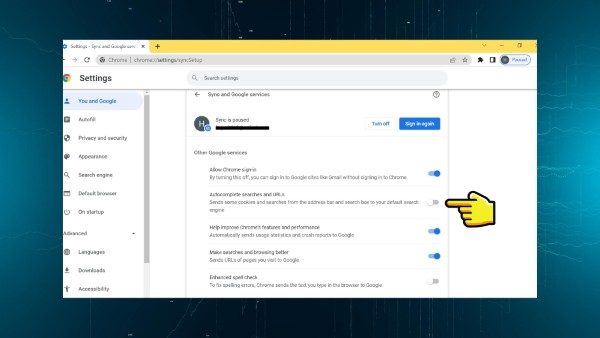 Tắt Autocomplete searches and URLs