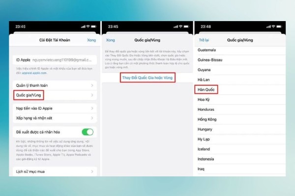 Chọn Thay đổi Quốc gia hoặc Vùng 