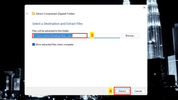 Chọn thư mục đích giải nén