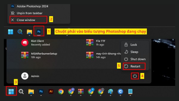 Đóng toàn bộ ứng dụng và khởi động lại máy