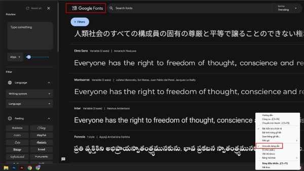 Chọn font đã Việt hóa