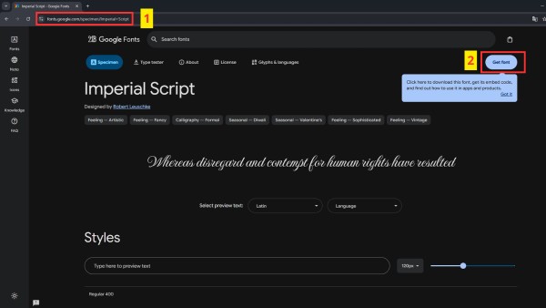 Nhấn Get font để tải về