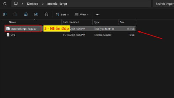 Nhấp đúp file .ttf để mở xem