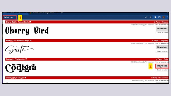 Mở Dafont → nhấn Download 