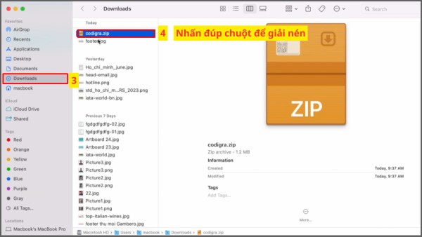 Nhấn đúp vào file để macOS tự giải nén