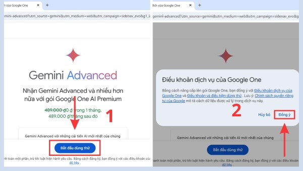 Nhấn “Bắt đầu dùng thử”