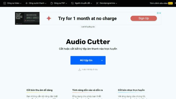 Truy cập web Audio Cutter > chọn Open