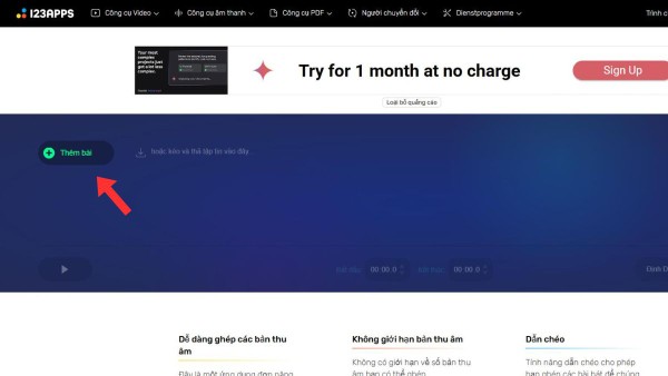 Truy cập web Audio Joiner > chọn Thêm bài 