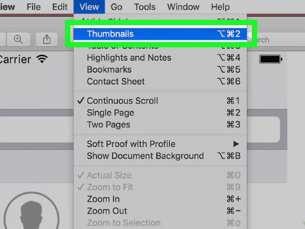 Chọn View → Thumbnails