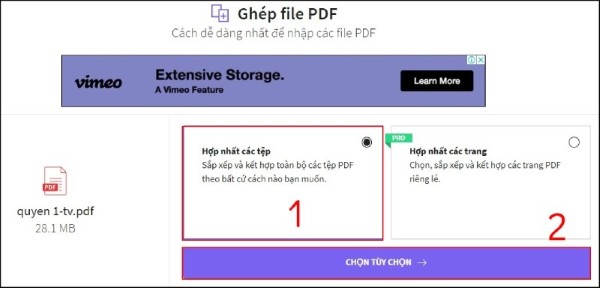 Chọn Hợp nhất các tệp