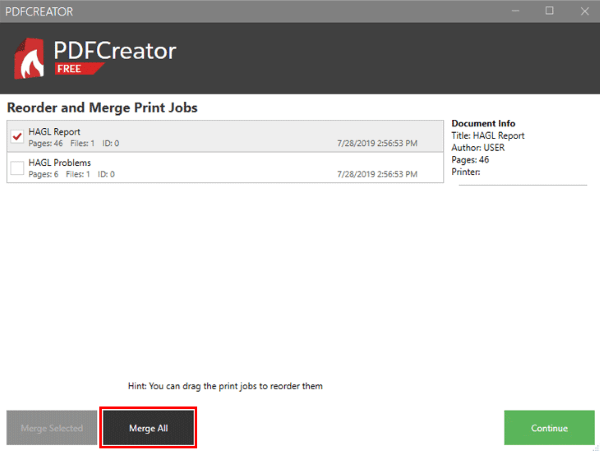 Chọn Merge All → Continue