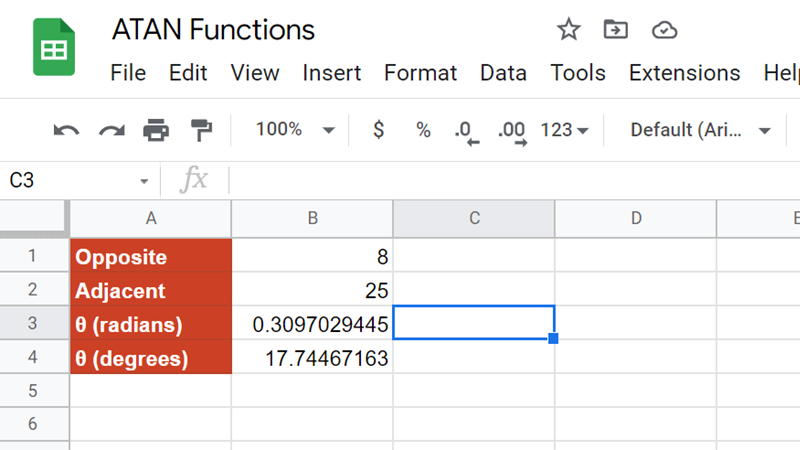 Hàm ATAN trong Excel là một hàm lượng giác 