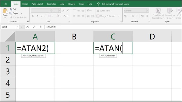 Nhận biết hàm ATAN và ATAN2