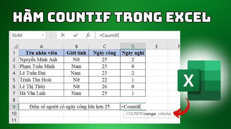 Hàm COUNTIF là hàm đếm có điều kiện trong Excel