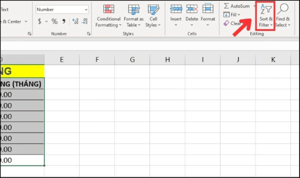 Nhấn chọn Sort & Filter