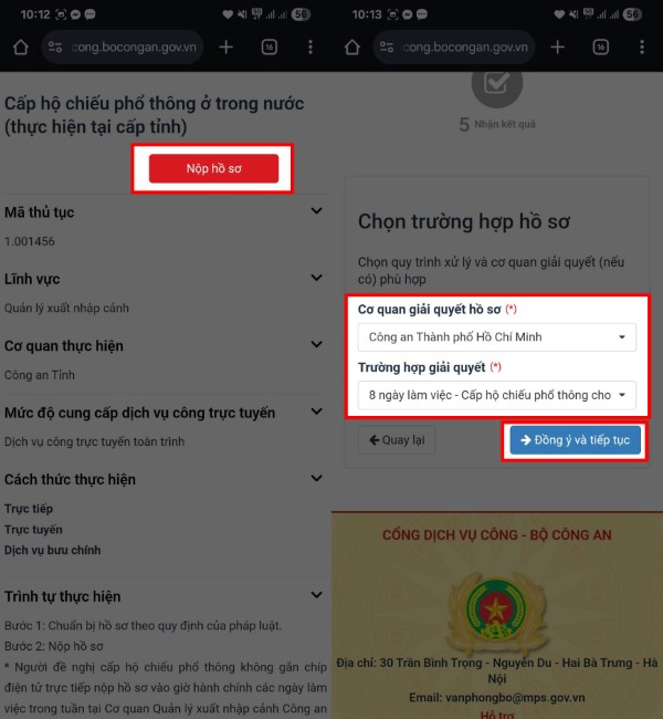Chọn “Nộp hồ sơ”
