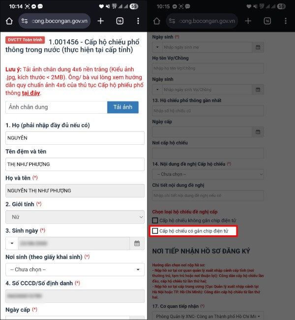 Chọn cấp hộ chiếu gắn chip