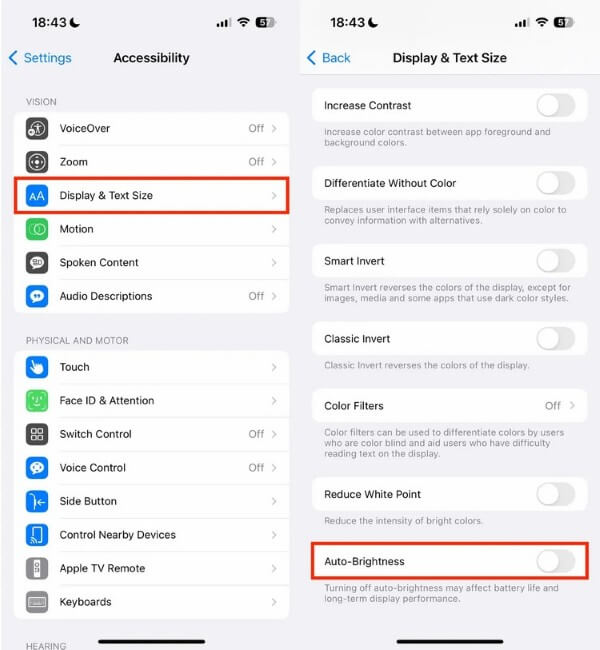 Tiến hành giảm độ sáng hoặc bật chế độ Auto-Brightness
