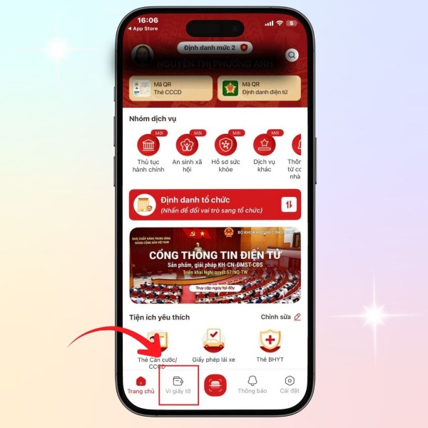 Chọn mục “Ví giấy tờ” 