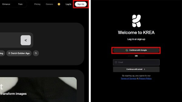 Nhấn “Sign up” và chọn “Continue with Google”